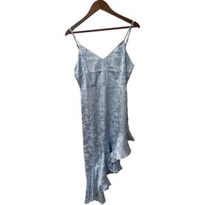 Lulus NWT Light Blue Floral Satin Jacquard Ruffle High Low Midi Dress Medium